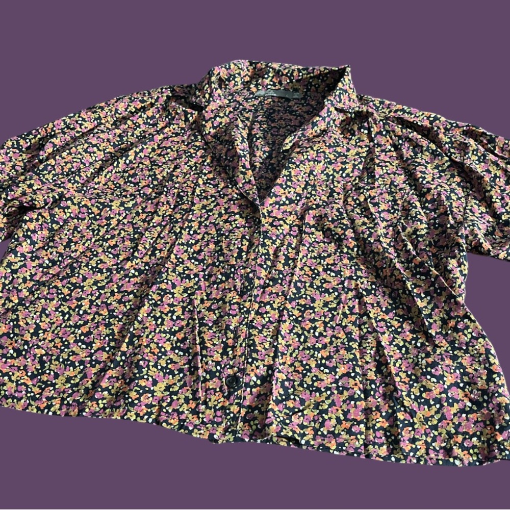 Prana’s Blue/Violet Multicolor Floral Button Up Top - Size Large